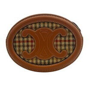 Celine Tartan Textile Tan Crossbody Triomphe Cuir Calfskin Oval